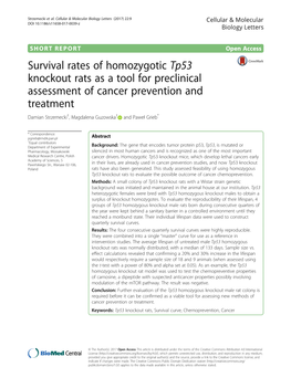Survival Rates of Homozygotic Tp53 Knockout Rats As a Tool For