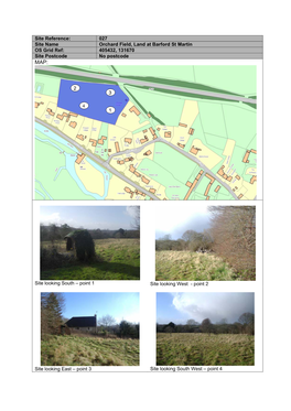 027 Site Name Orchard Field, Land at Barford St Martin OS Grid Ref: 405432, 131670 Site Postcode No Postcode MAP