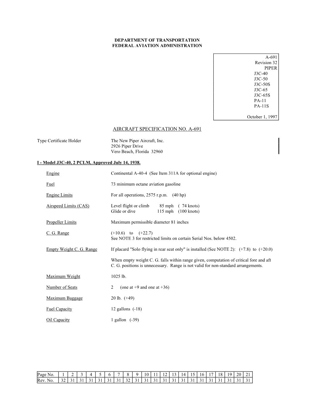 Aircraft Specification No. A-691