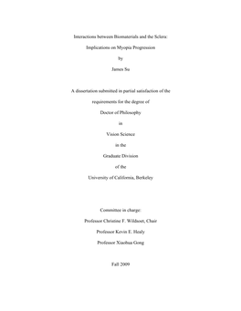 Interactions Between Biomaterials and the Sclera: Implications on Myopia