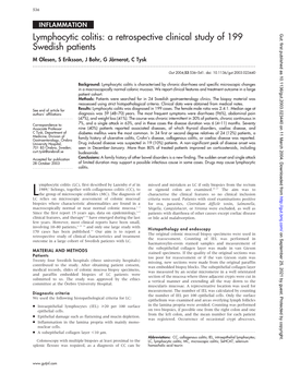 Lymphocytic Colitis: a Retrospective Clinical Study of 199 Gut: First Published As 10.1136/Gut.2003.023440 on 11 March 2004