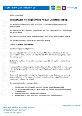 For Personal Use Only Use Personal for • and a Number of Other Resolutions As Outlined in the Notice of Meeting