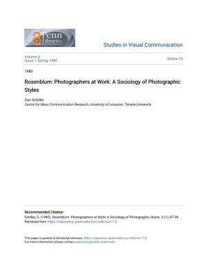 Rosenblum: Photographers at Work: a Sociology of Photographic Styles
