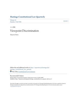 Viewpoint Discrimination Marjorie Heins