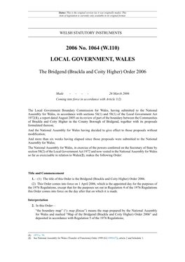 The Bridgend (Brackla and Coity Higher) Order 2006