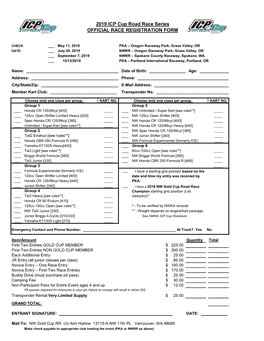 2019 ICP Cup Road Race Series OFFICIAL RACE REGISTRATION FORM