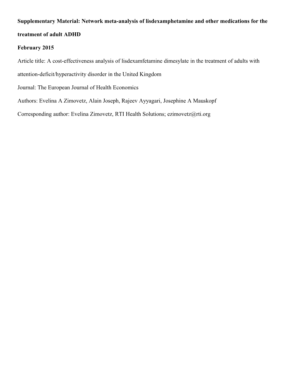 Supplementary Material: Network Meta-Analysis of Lisdexamphetamine and Other Medications