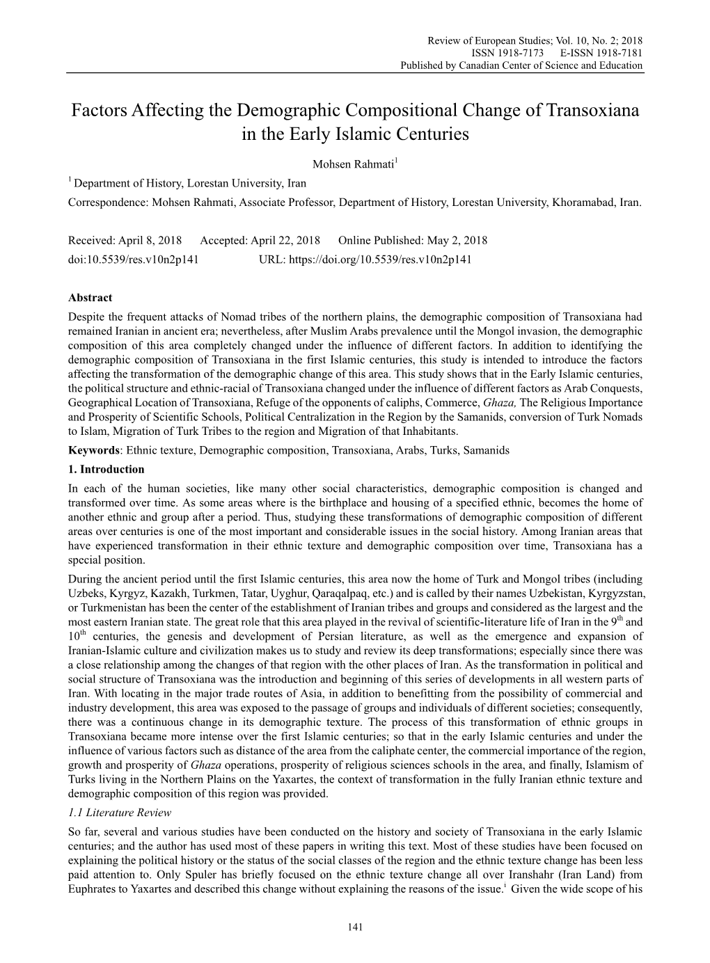 Factors Affecting the Demographic Compositional Change of Transoxiana in the Early Islamic Centuries