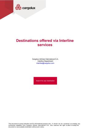 Destinations Offered Via Interline Services