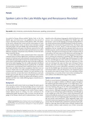 Spoken Latin in the Late Middle Ages and Renaissance Revisited