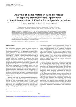 Analysis of Some Metals in Wine by Means of Capillary Electrophoresis