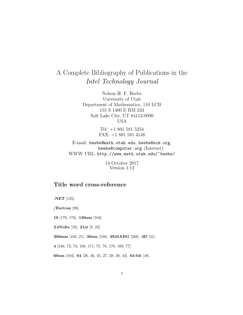 A Complete Bibliography of Publications in the Intel Technology Journal