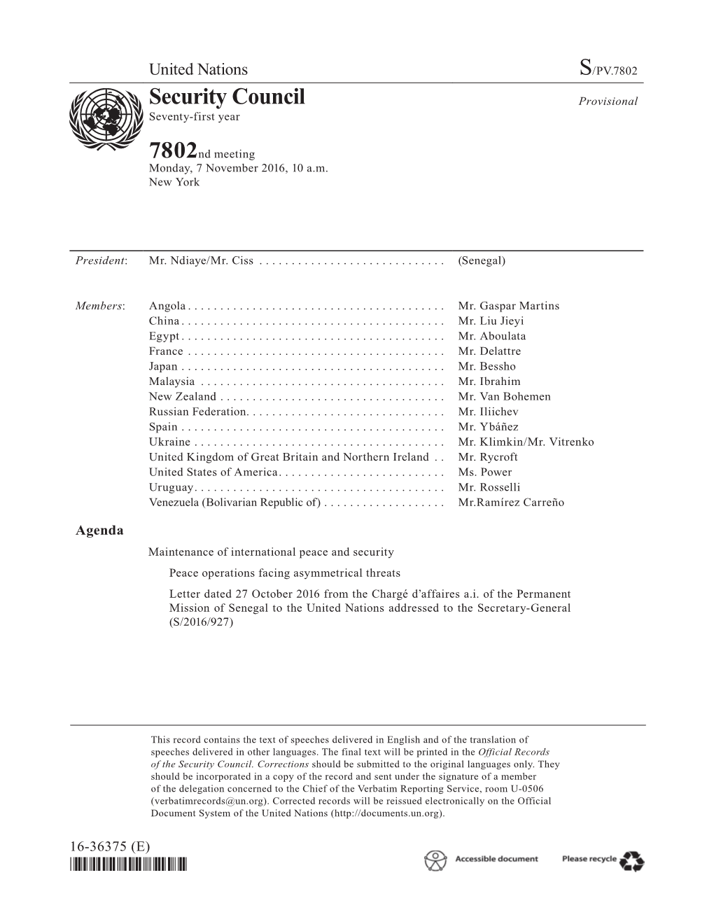 S/PV.7802 Maintenance of International Peace and Security 07/11/2016