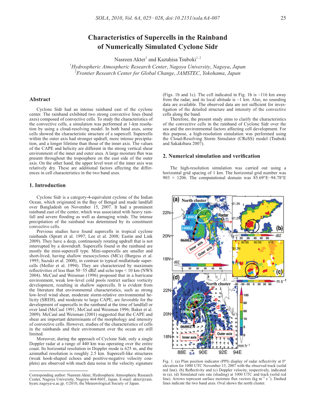 Characteristics of Supercells in the Rainband of Numerically Simulated Cyclone Sidr