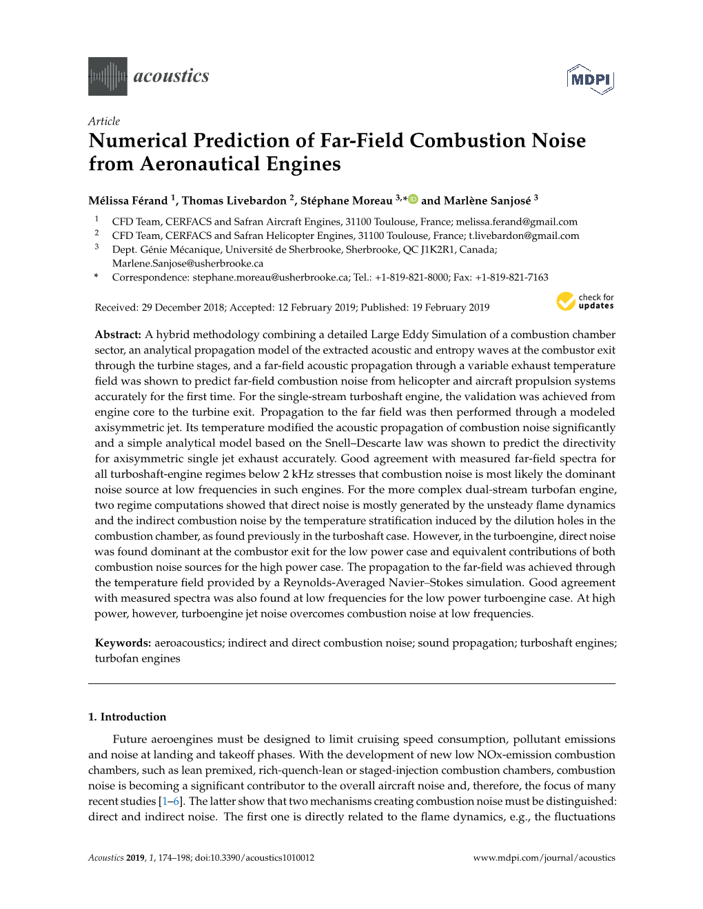 Numerical Prediction of Far-Field Combustion Noise from Aeronautical Engines