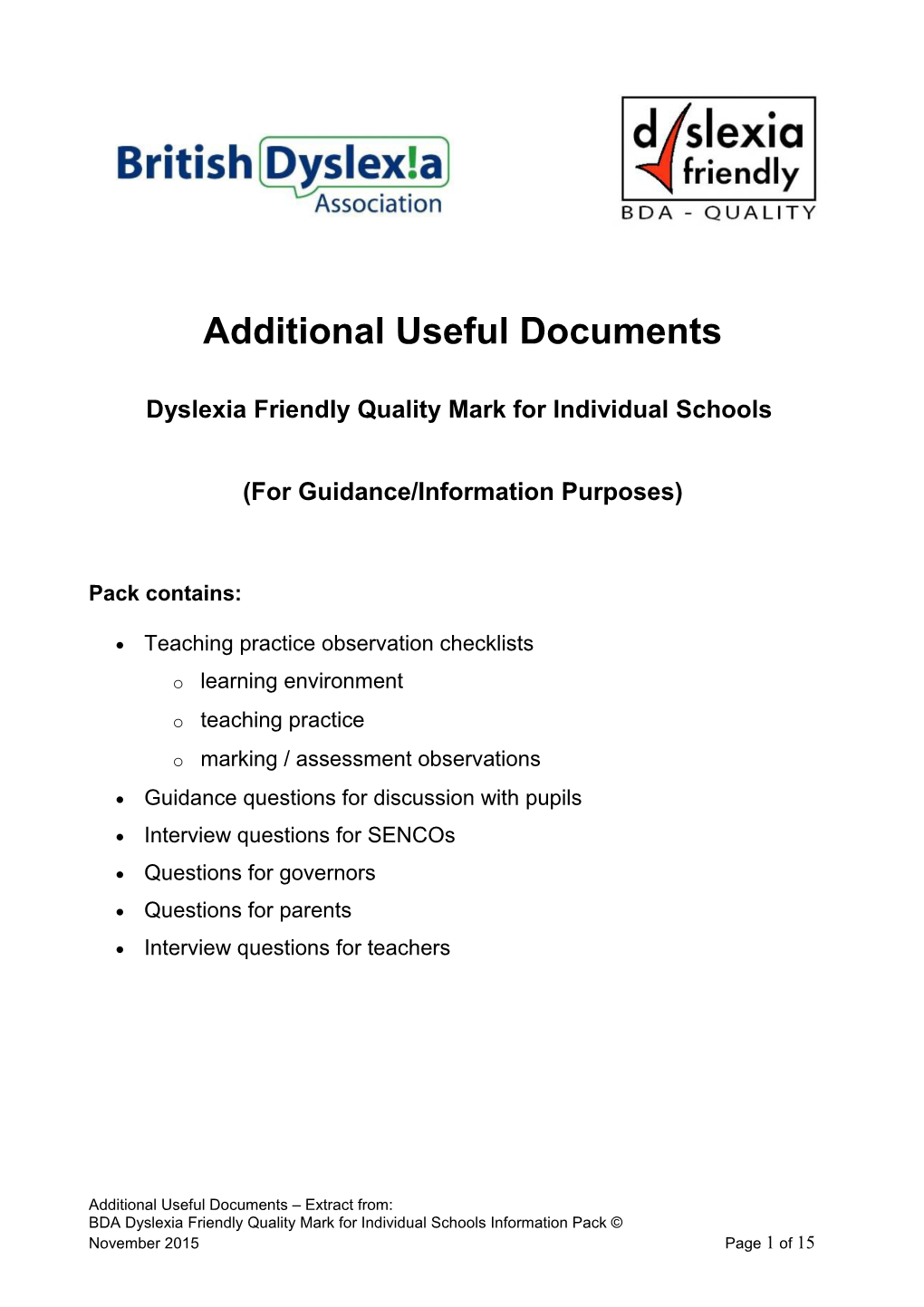 Dyslexia Friendly Quality Mark for Individual Schools s1