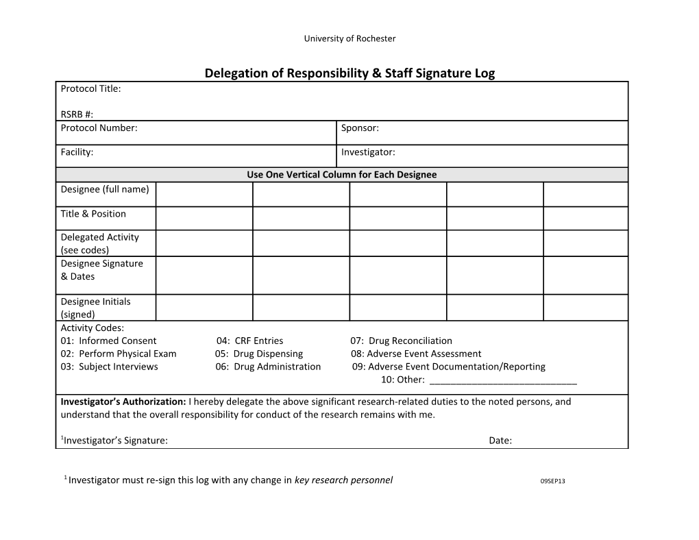 Delegation of Authority Documentation Log