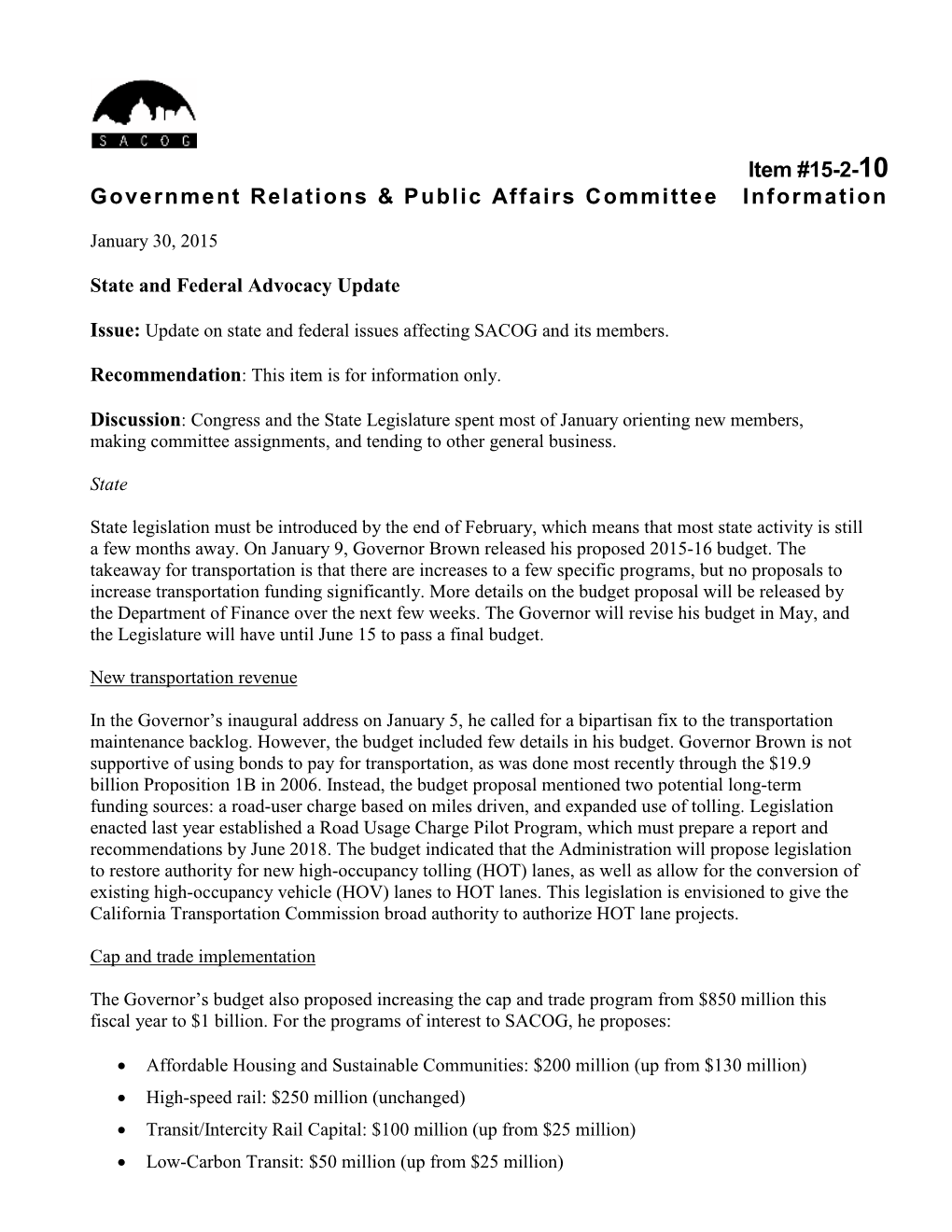 Item #15-2-10 Government Relations & Public Affairs Committee