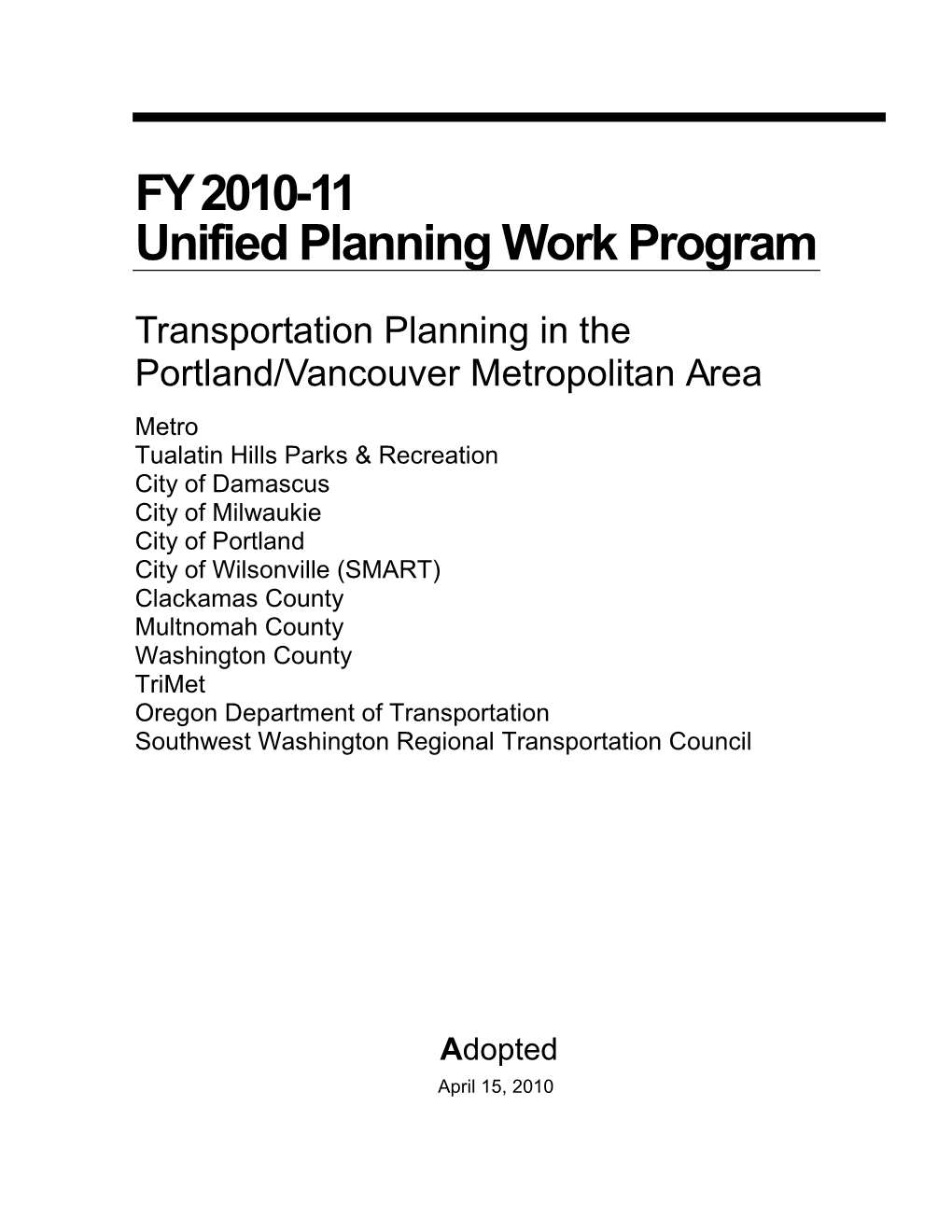 FY 2010-11 Unified Planning Work Program