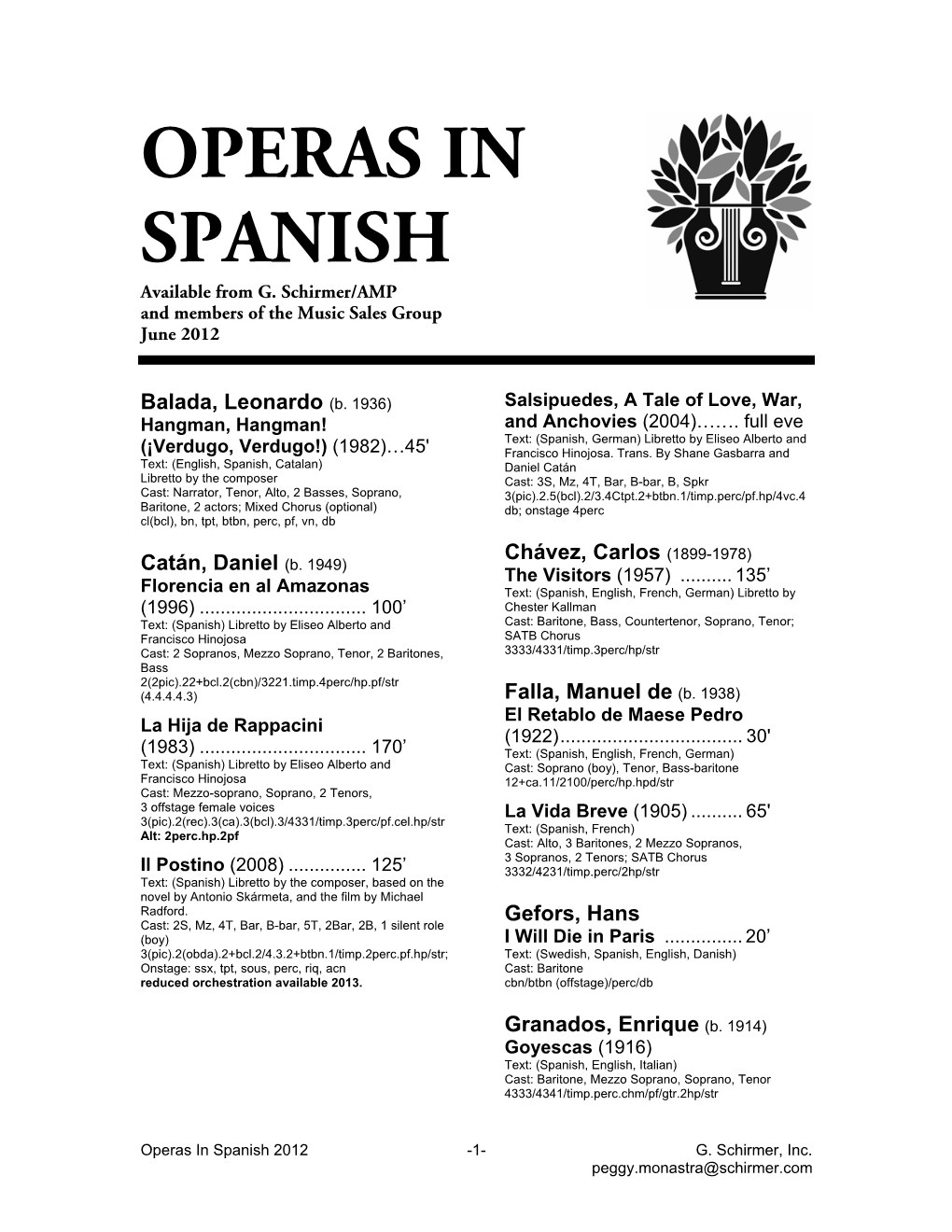 OPERAS in SPANISH Available from G