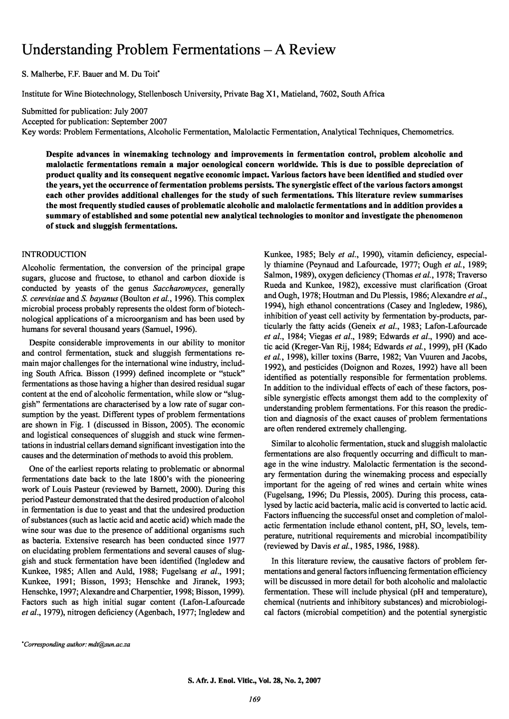 Understanding Problem Fermentations - a Review