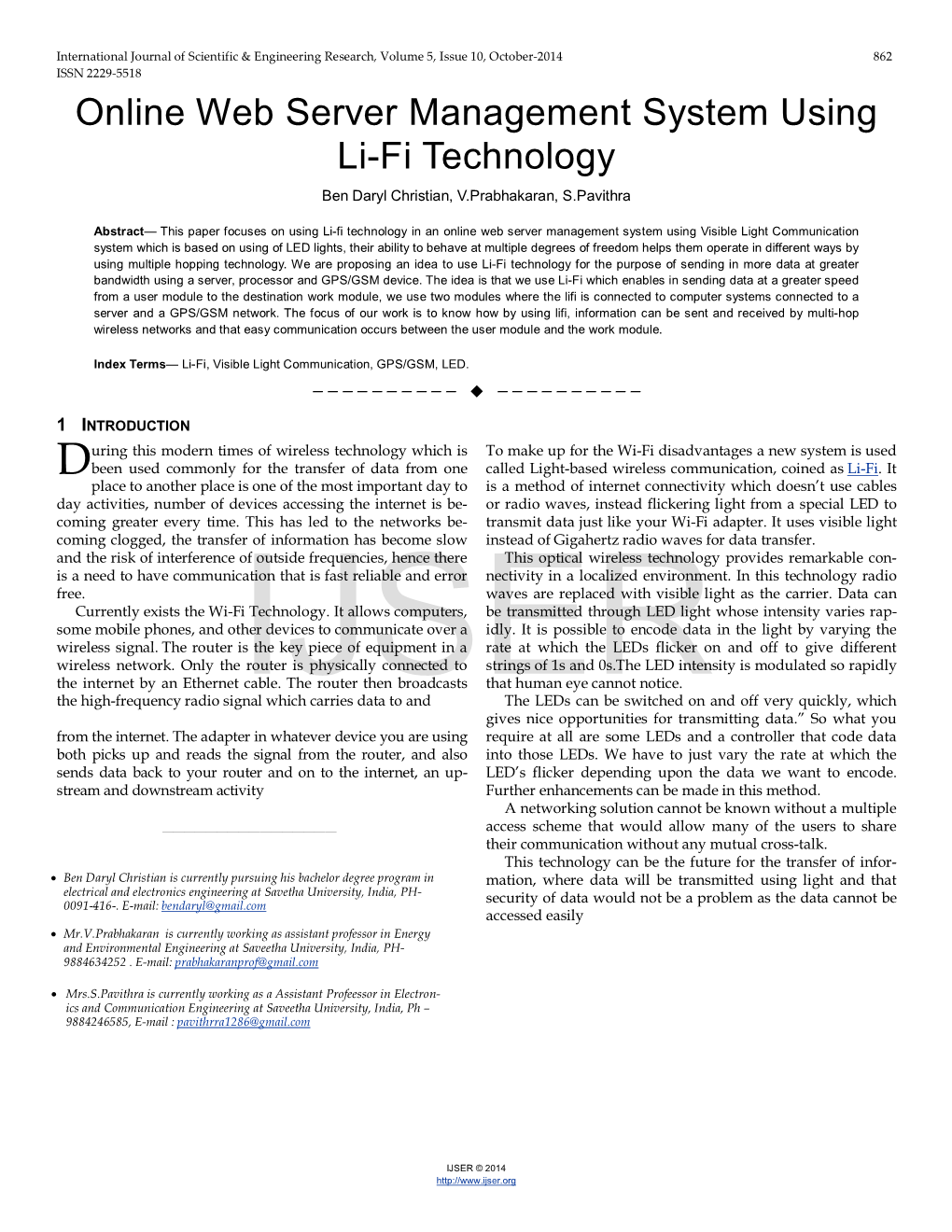 Online Web Server Management System Using Li-Fi Technology Ben Daryl Christian, V.Prabhakaran, S.Pavithra