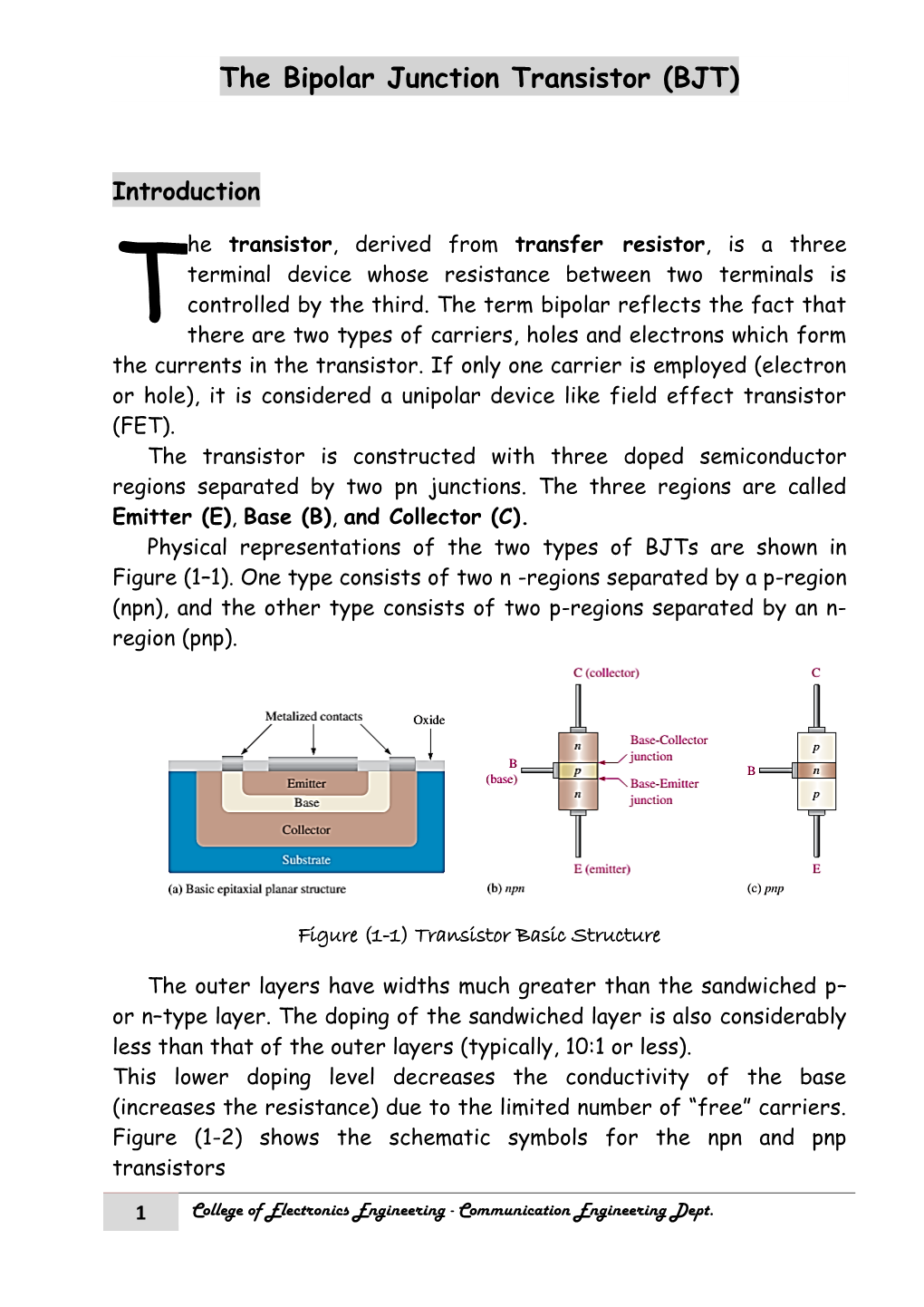 The Bipolar Junction Transistor (BJT)