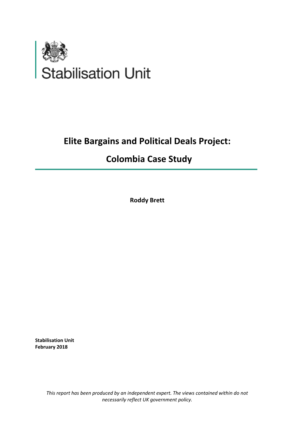 Elite Bargains and Political Deals Project: Colombia Case Study