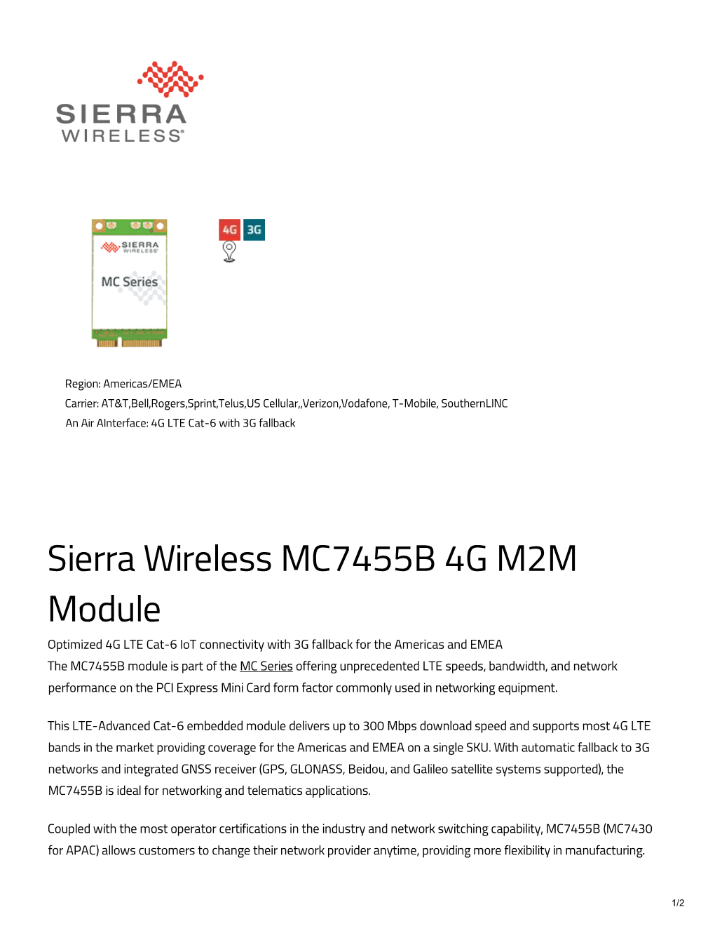 Sierra Wireless MC7455B 4G M2M Module