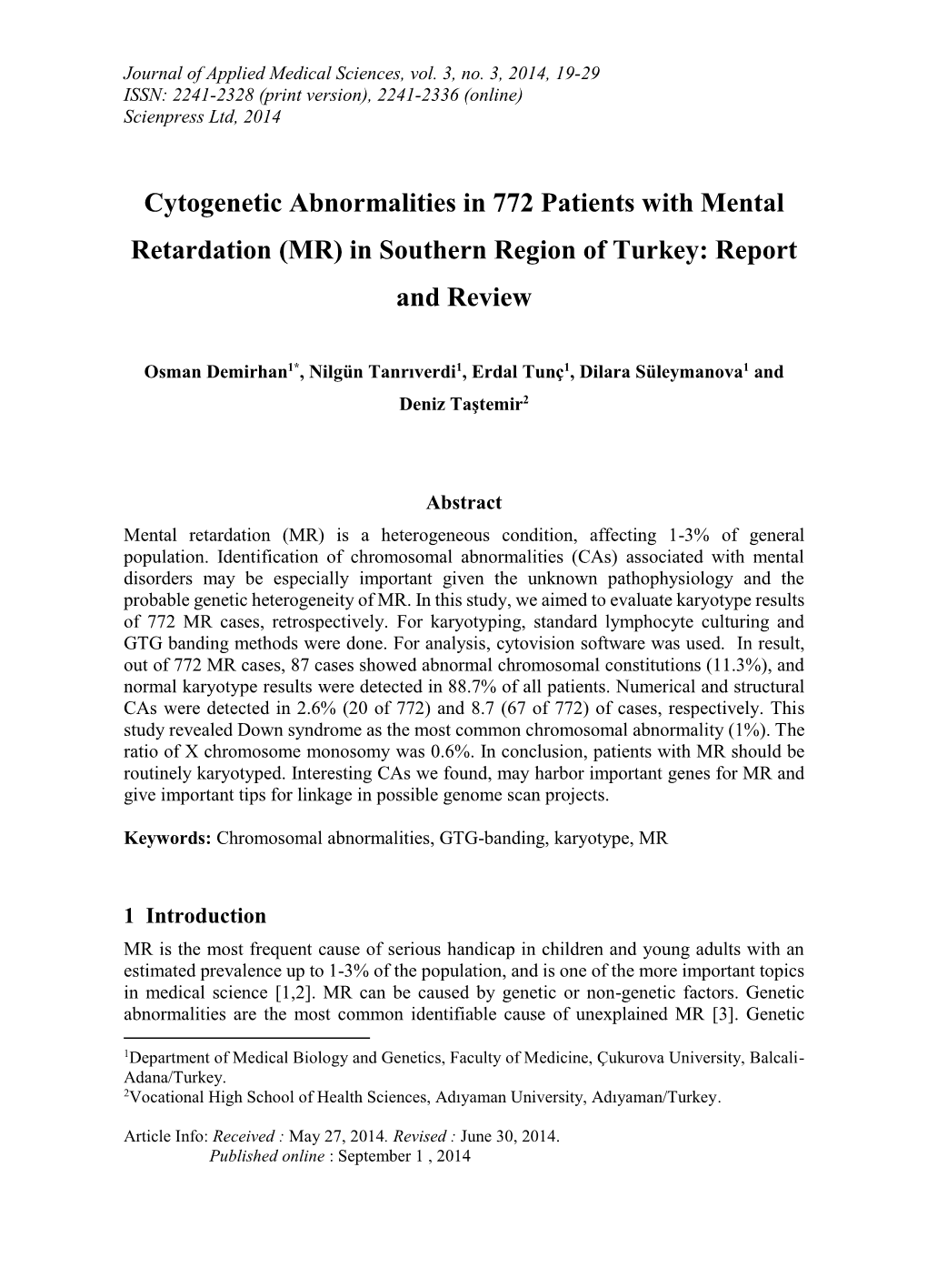 Cytogenetic Abnormalities in 772 ... -.: Scientific Press International Limited