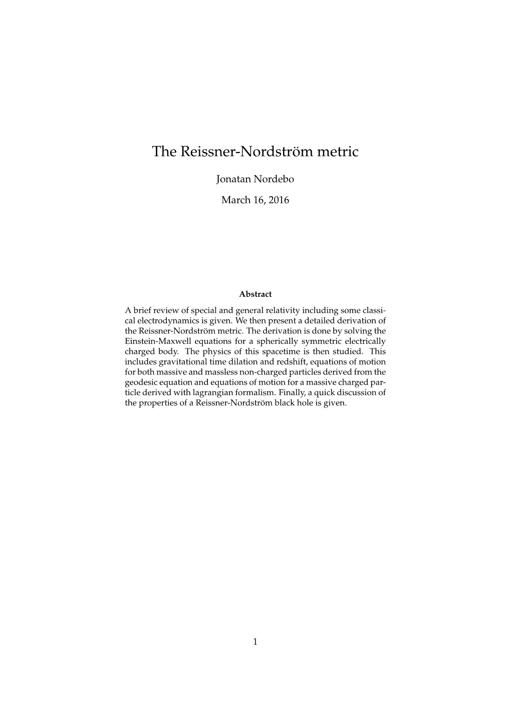 The Reissner-Nordström Metric