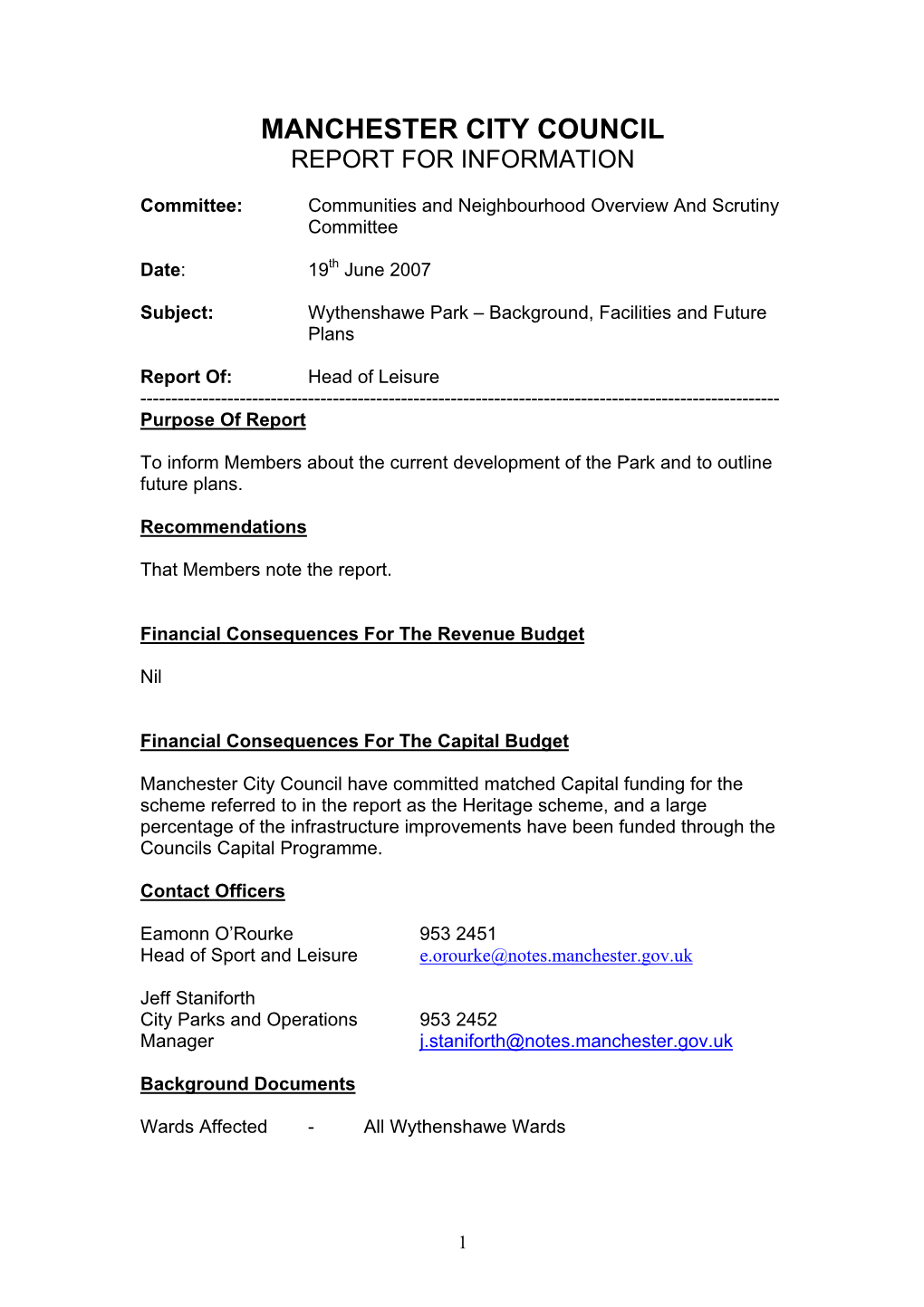 Manchester City Council June Communities and Neighbourhoods