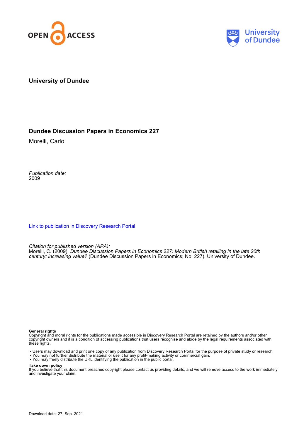 University of Dundee Dundee Discussion Papers in Economics