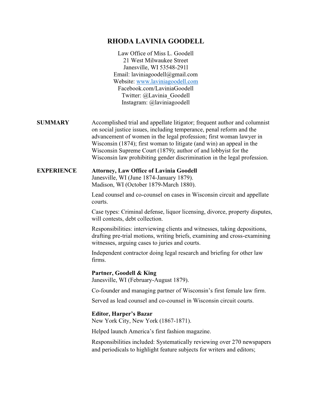 Lavinia Goodell's Resume