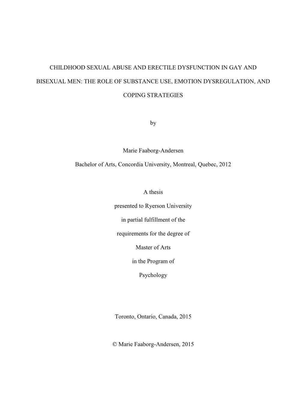 Childhood Sexual Abuse and Erectile Dysfunction in Gay And