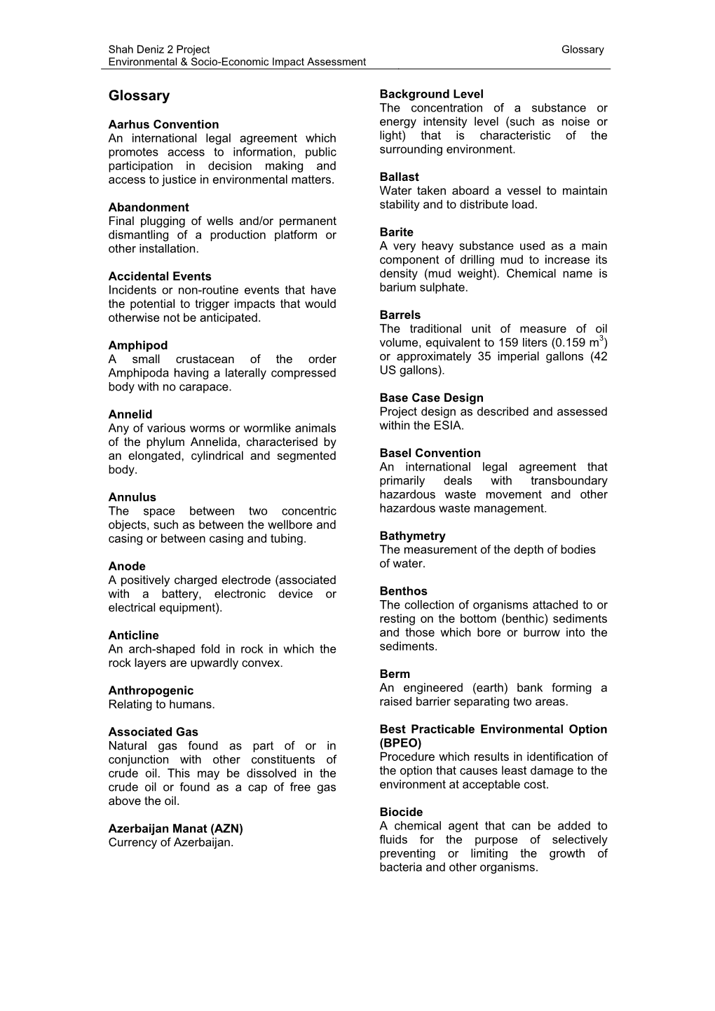 Glossary Environmental & Socio-Economic Impact Assessment