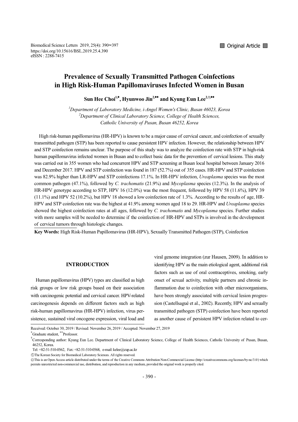 Prevalence of Sexually Transmitted Pathogen Coinfections in High Risk-Human Papillomaviruses Infected Women in Busan