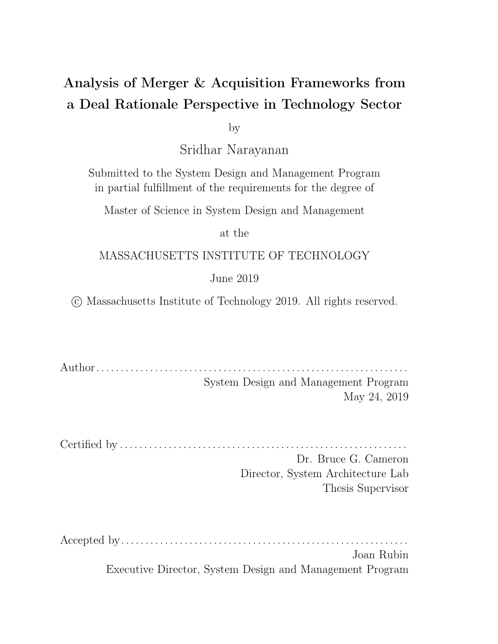 Analysis of Merger & Acquisition Frameworks from a Deal Rationale