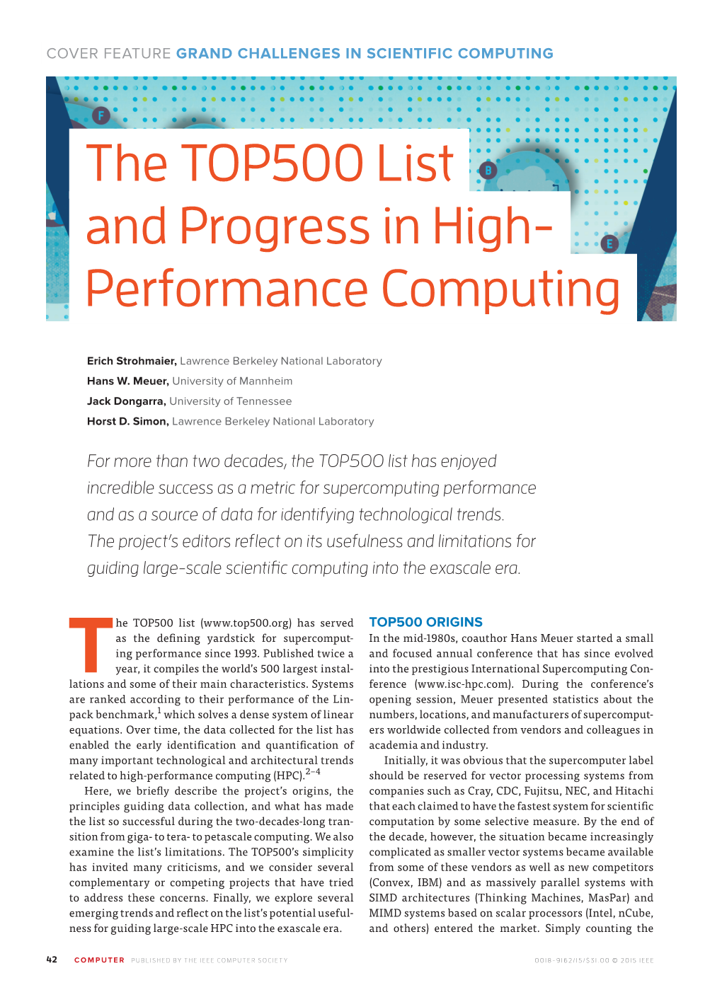 The TOP500 List and Progress in High- Performance Computing