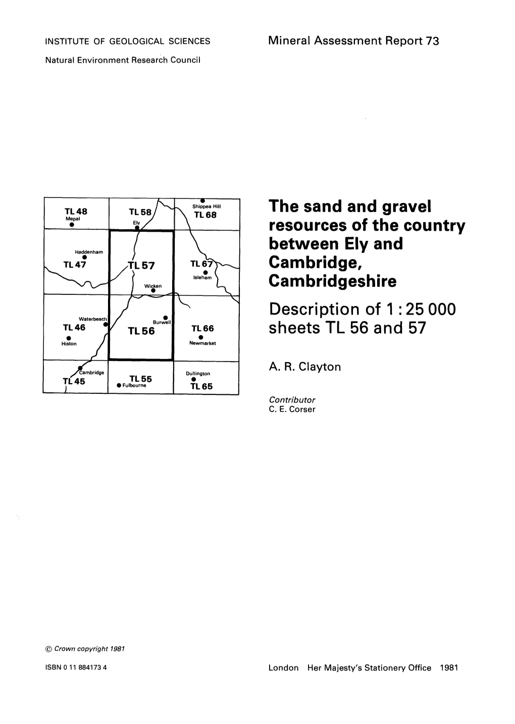 Ely and Cambridge, Cambridgeshire Description of 1 : 25 000 Sheets TL 56 and 57