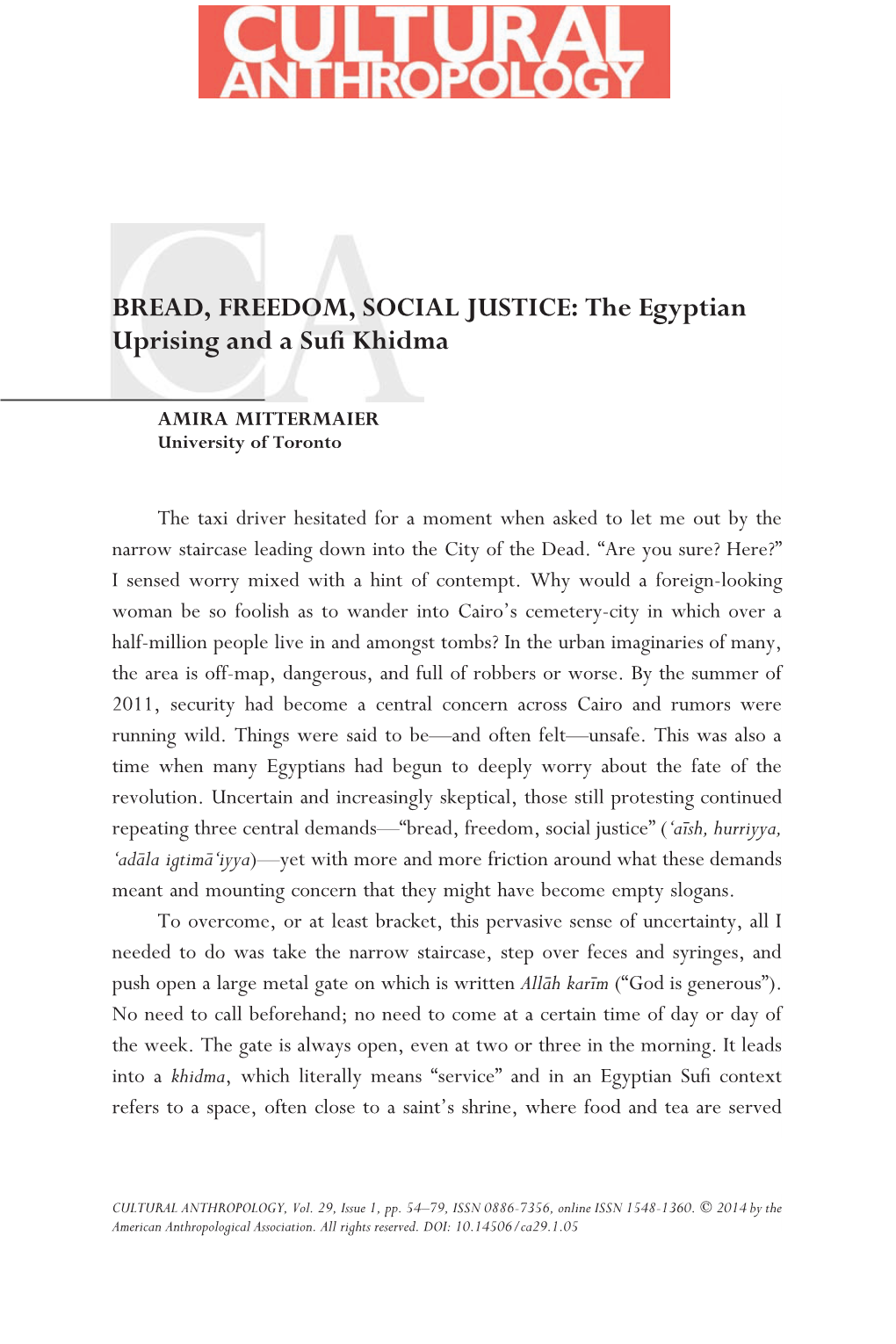 The Egyptian Uprising and a Sufi Khidma