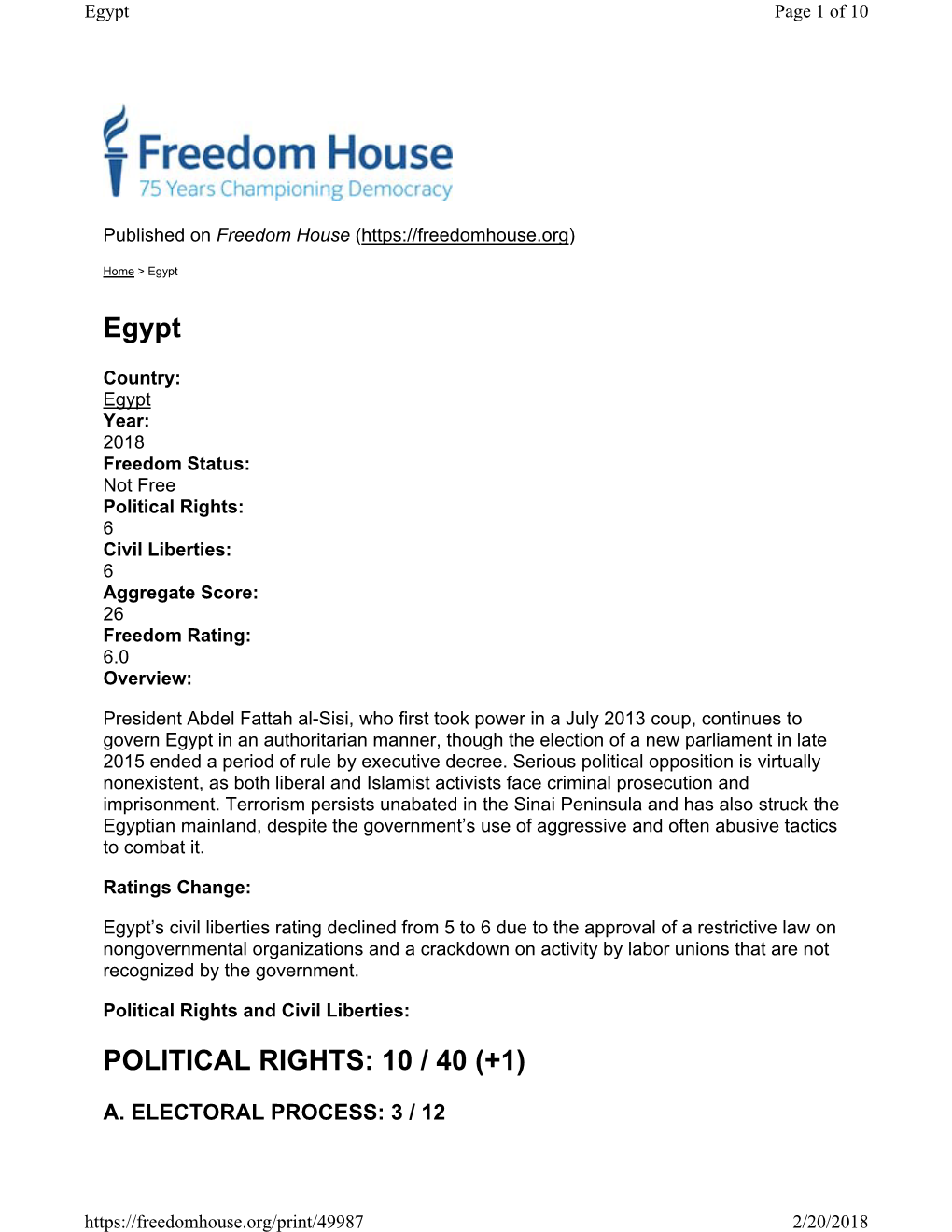 Egypt POLITICAL RIGHTS