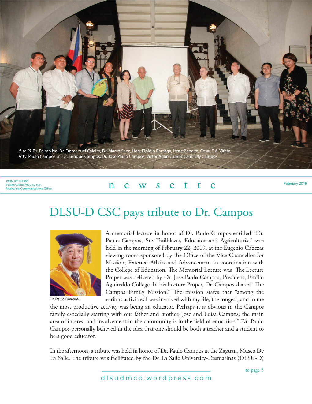 DLSU-D CSC Pays Tribute to Dr. Campos