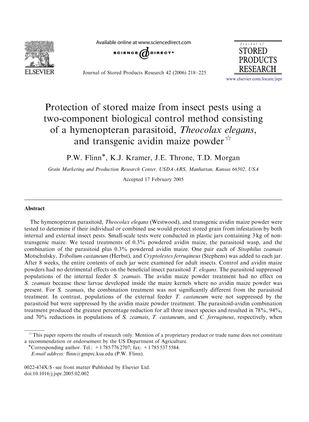 Protection of Stored Maize from Insect Pests Using a Two-Component