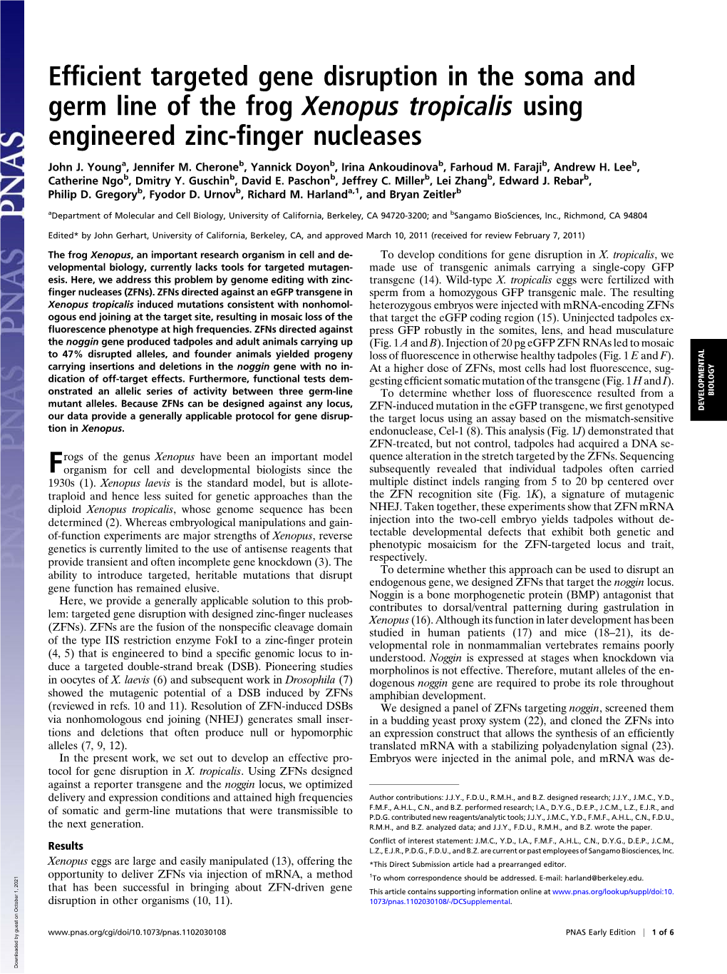 Efficient Targeted Gene Disruption in the Soma and Germ Line of the Frog