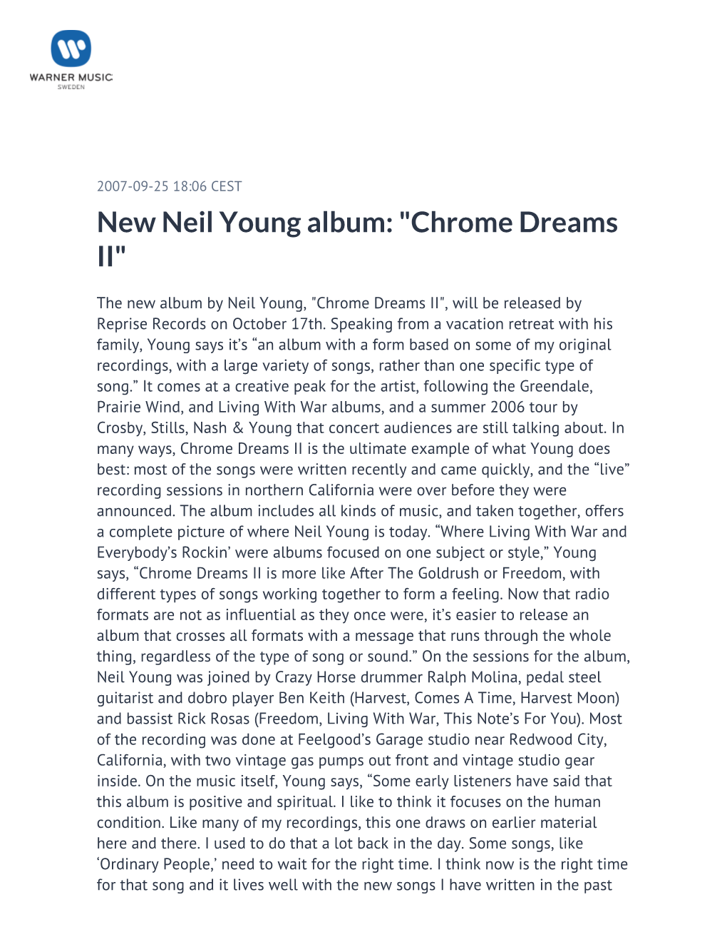 New Neil Young Album: 