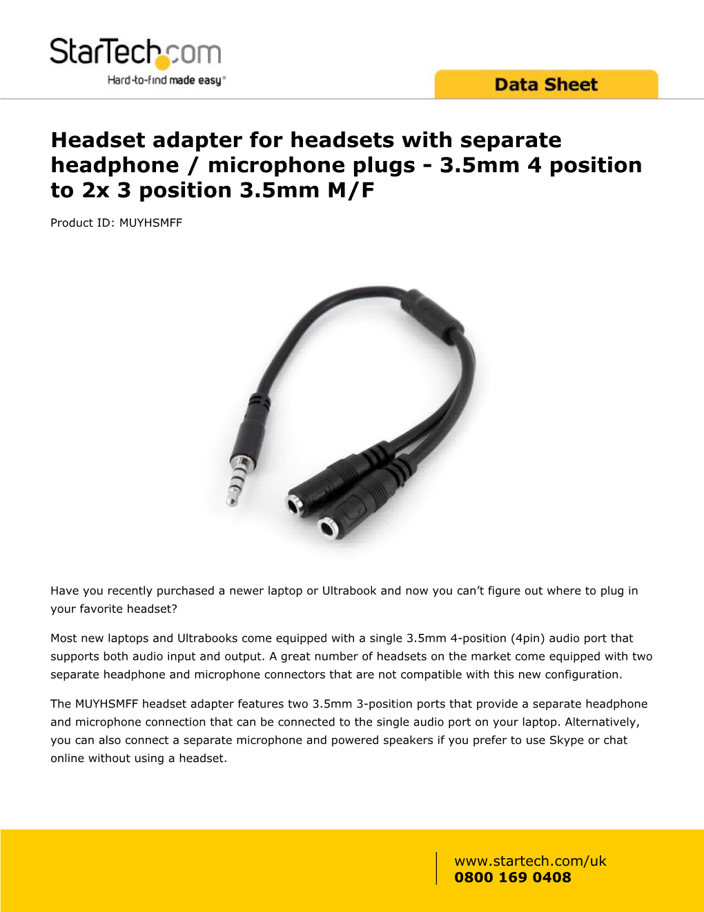 4-Position 3.5Mm to Dual 3-Position 3.5Mm Headset Adapter