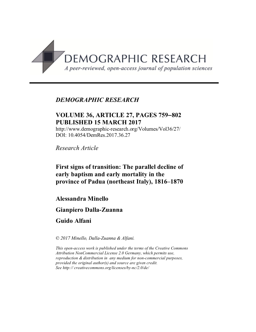 The Parallel Decline of Early Baptism and Early Mortality in the Province of Padua (Northeast Italy), 1816‒1870