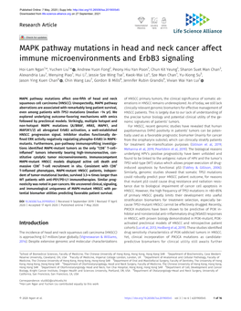 MAPK Pathway Mutations in Head and Neck Cancer Affect Immune Microenvironments and Erbb3 Signaling