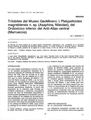 Trilobites Del Museo Geominero. L. Platypeltoides Magrebiensis N. Sp. (Asaphina, Nileidae), Del Ordovícico Inferior Del Anti-At